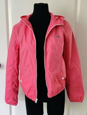 Hollister California Pink Lightweight Hooded Windbreaker Jacket - Size Medium